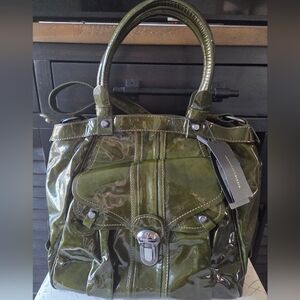 Vintage Francesco Biasia Miss Romeo Olive Green Patent Leather Shoulder Bag
